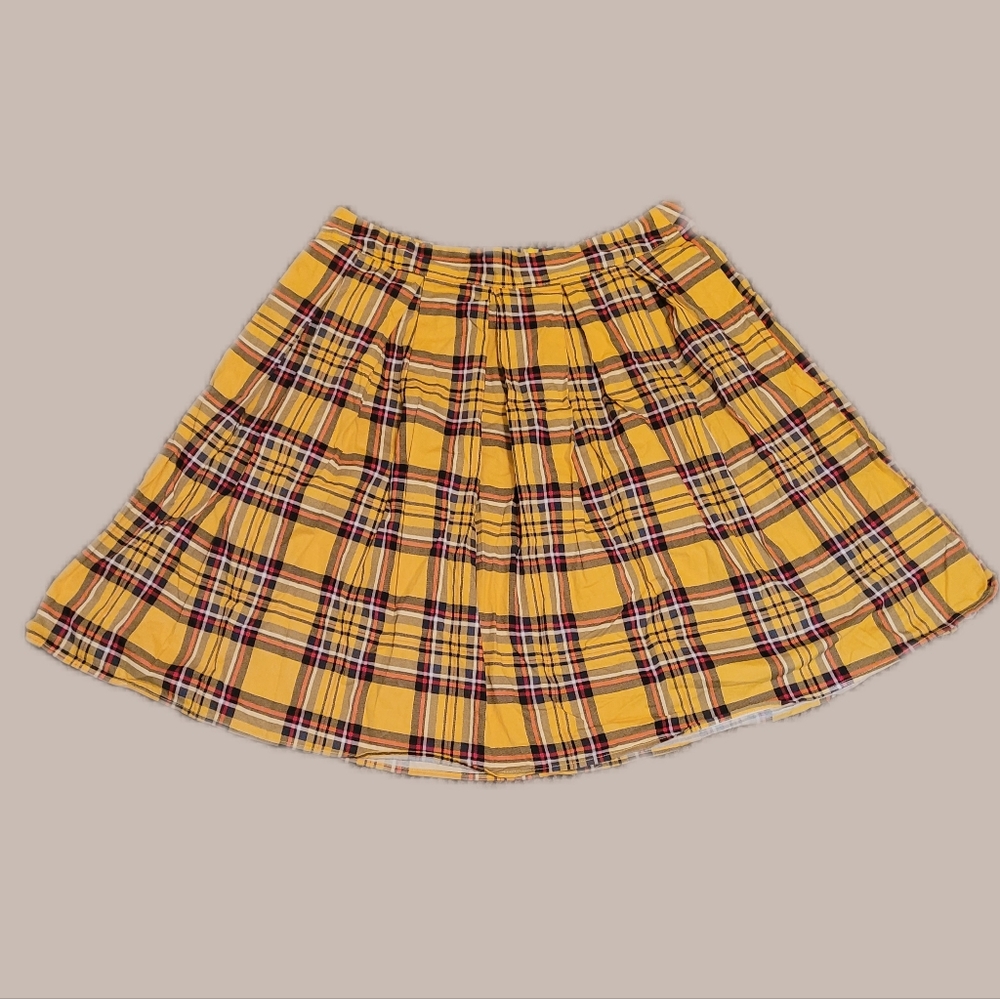 Preppy Yellow Plaid Pleated Plus Size Schoolgirl Clueless Skirt